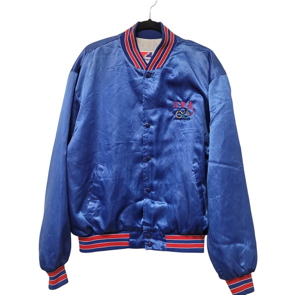 Swingster Sealy USA Olympic Satin Jacket XL Blue Bomber Vintage 80s Olympics